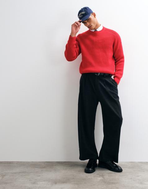 ASOS DESIGN tailored barrel leg pants with wool in black herringbone - view 1