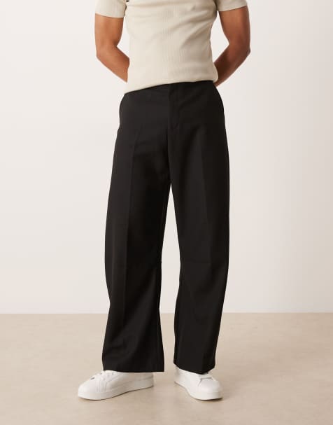 ASOS DESIGN tailored barrel leg pants with wool in black twill - view 1