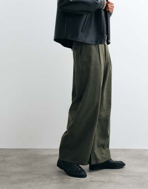 ASOS DESIGN tailored barrel leg pants with wool in green herringbone, 3 of 5