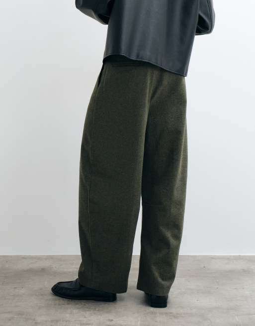 ASOS DESIGN tailored barrel leg pants with wool in green herringbone, 5 of 5
