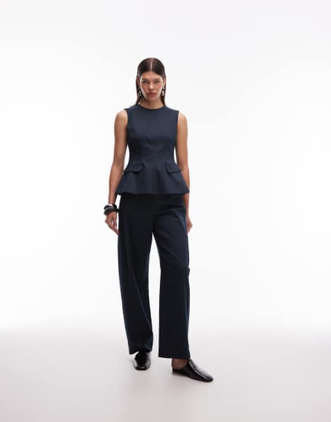 ASOS DESIGN tailored barrel leg trousers co-ord in navy - view 1
