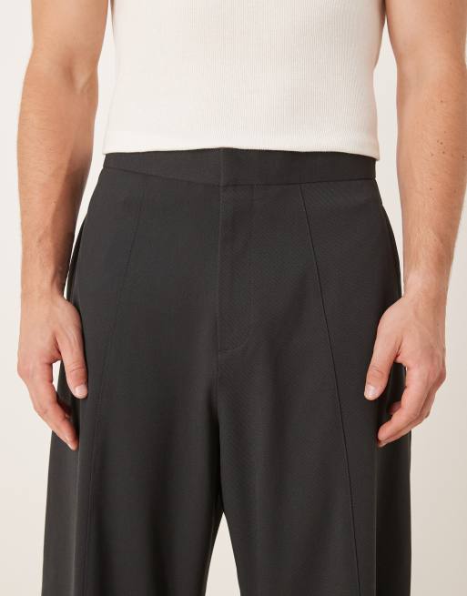 ASOS DESIGN tailored barrel leg trousers with side adjusters and seam details in charcoal, 4 of 5