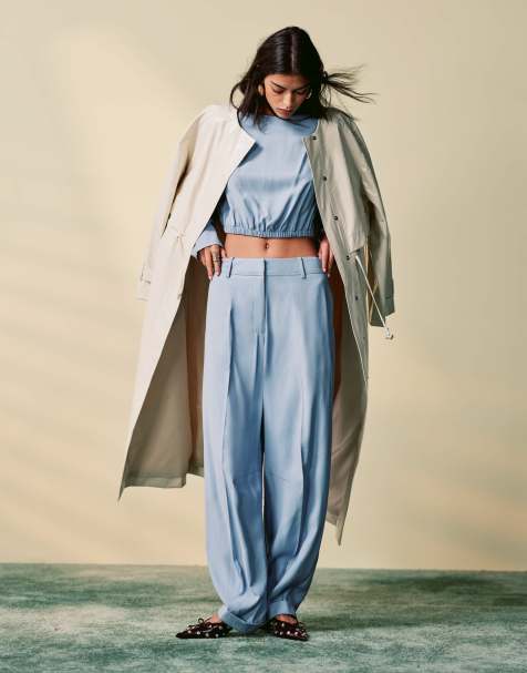 ASOS DESIGN tailored barrel leg trousers with turn up co-ord in light blue - view 1