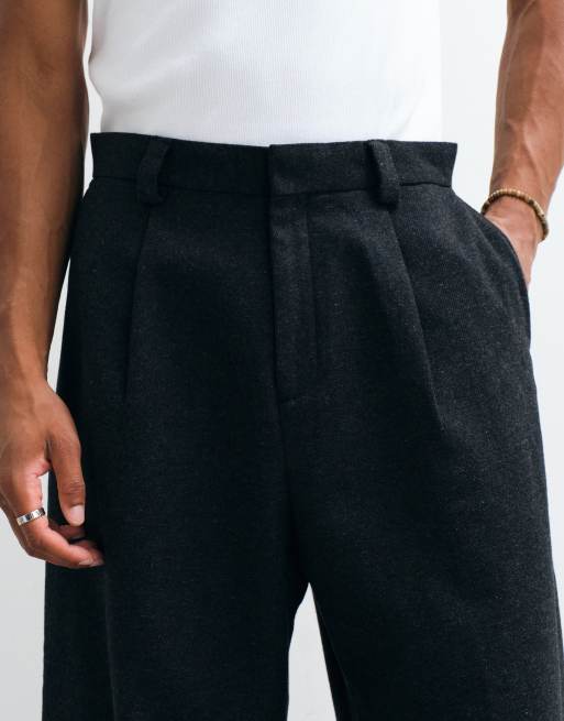ASOS DESIGN tailored barrel leg trousers with wool in black herringbone, 2 of 5