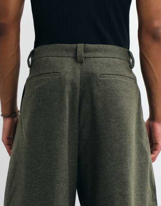 ASOS DESIGN tailored barrel leg trousers with wool in green herringbone, 4 of 5