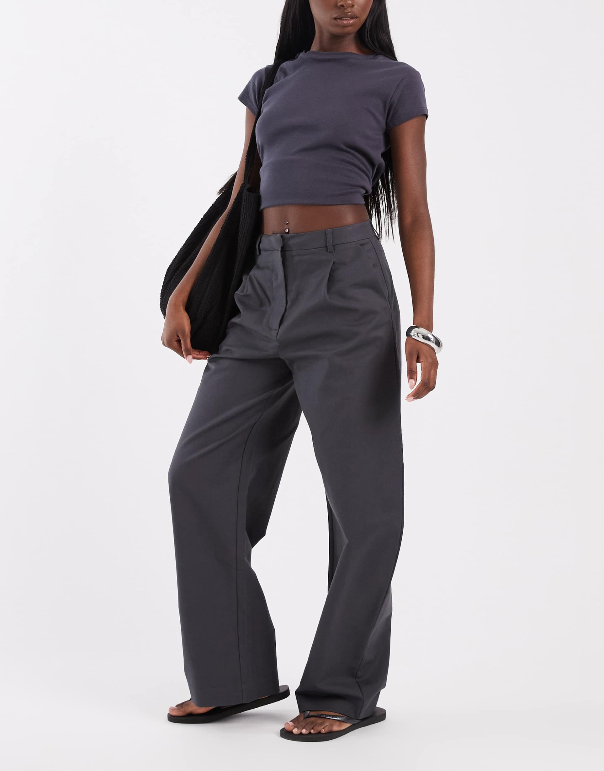 asos design tailored barrel pants with pleat front in navy