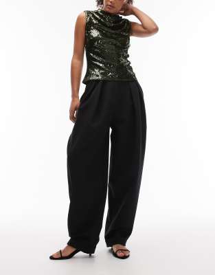 Asos Design Tailored Barrel Pants With Turn Up Hem In Black