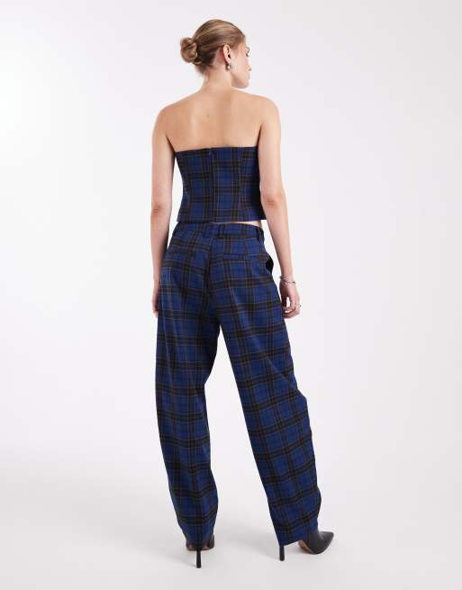 ASOS DESIGN tailored barrel trousers co-ord in blue check , 4 of 4