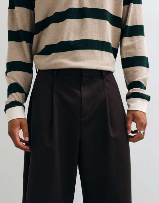 ASOS DESIGN tailored barrel trousers in brown, 3 of 5