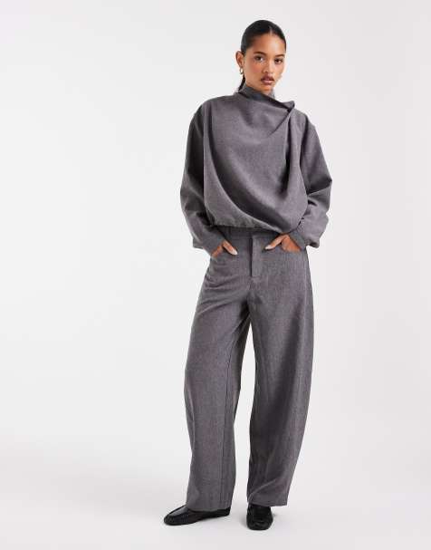 ASOS DESIGN Tailored barrel trousers in grey melange - view 1