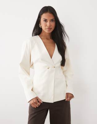 Asos Design Tailored Batwing Double Breasted Blazer In White