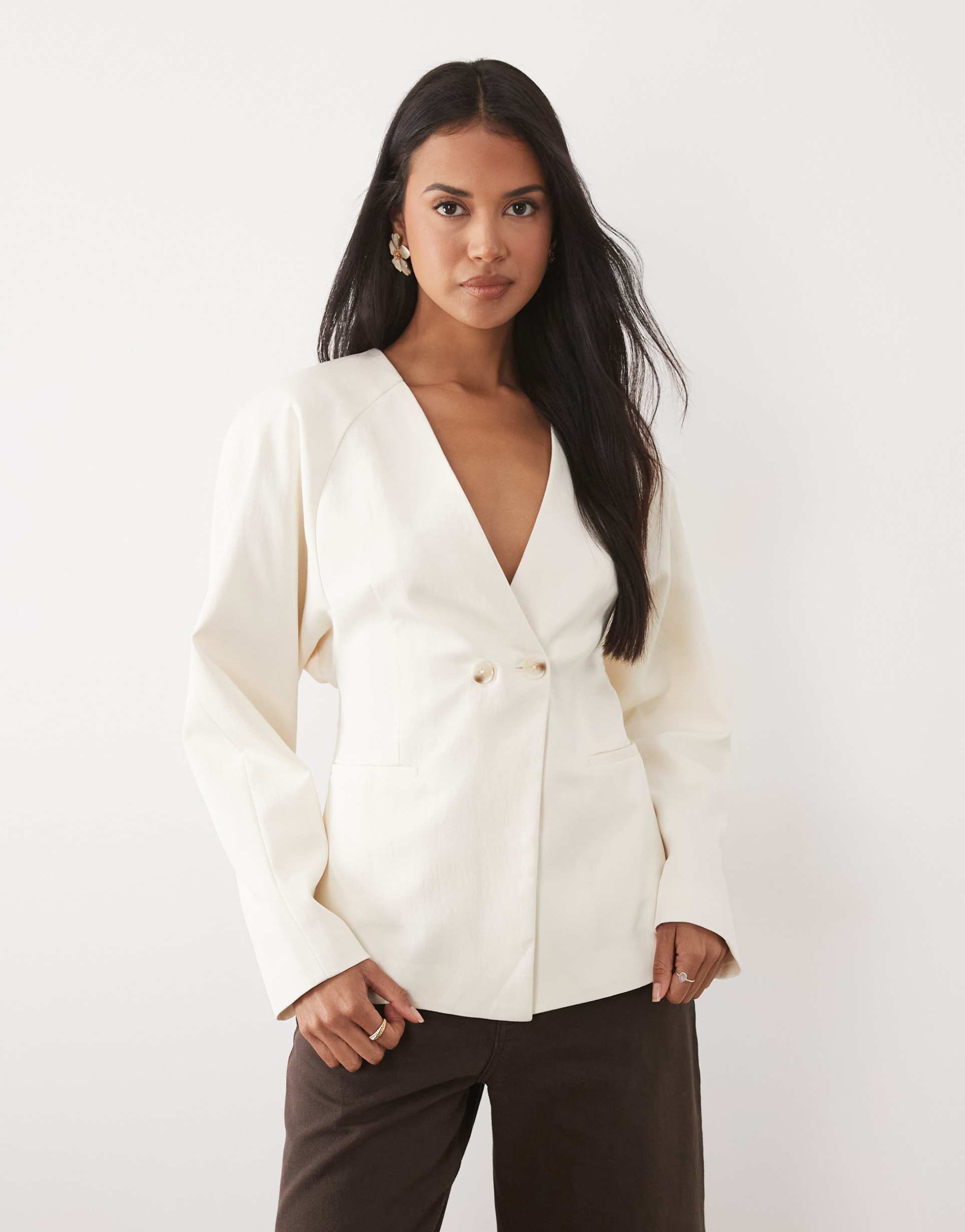 asos design tailored batwing double breasted blazer in white