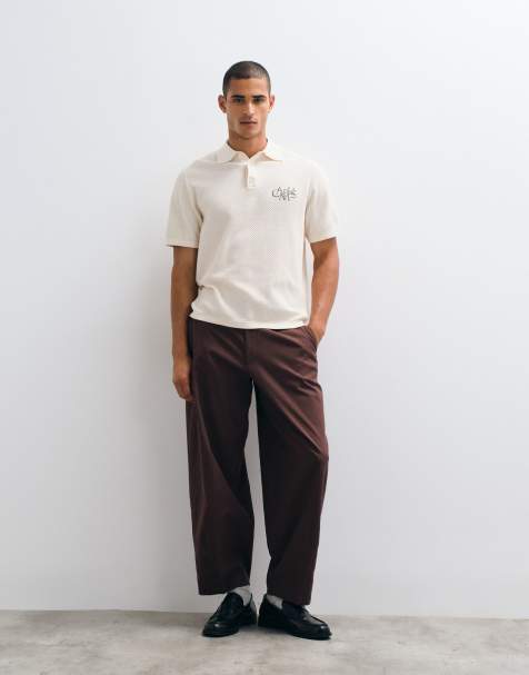 ASOS DESIGN tailored belted barrel leg pants in brown linen look - view 1
