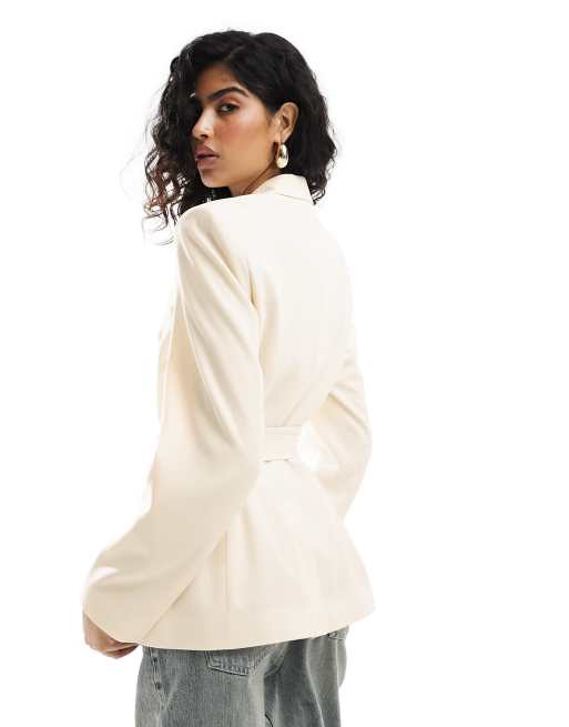 ASOS DESIGN tailored belted blazer in cream ASOS