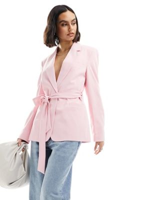 Asos Design Tailored Belted Blazer In Pink