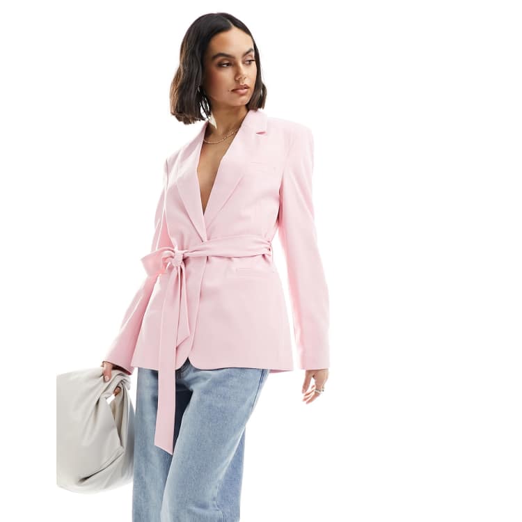 ASOS DESIGN tailored belted blazer in pink ASOS