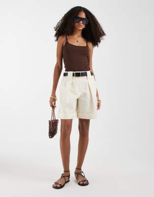 ASOS DESIGN Tailored belted cuffed shorts in cream