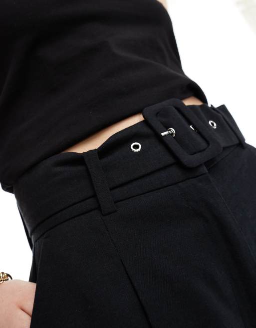 ASOS DESIGN tailored belted pants with linen in light black