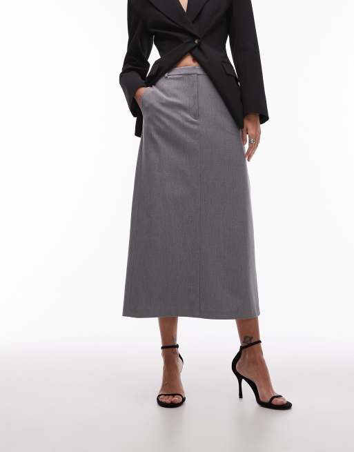 ASOS DESIGN tailored belted pencil midi skirt in heather