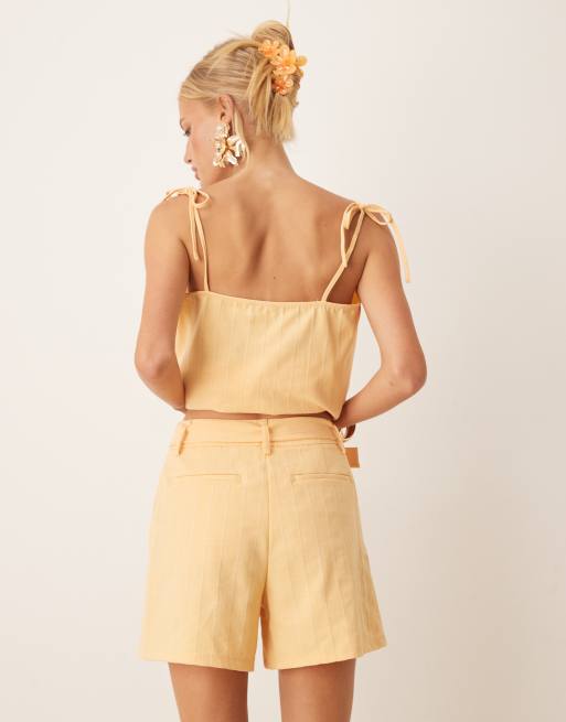 ASOS DESIGN tailored belted short co ord in yellow stripe , 3 of 5
