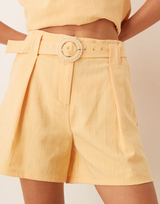 ASOS DESIGN tailored belted shorts in yellow stripes - part of a set , 2 of 5