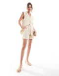 [ASOS DESIGN] ASOS DESIGN tailored belted shorts with linen look in buttermilk-Yellow 18 Buttermilk
