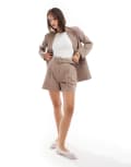 [ASOS DESIGN] ASOS DESIGN tailored belted shorts with linen look in clay (part of a set)-Neutral 16 Clay