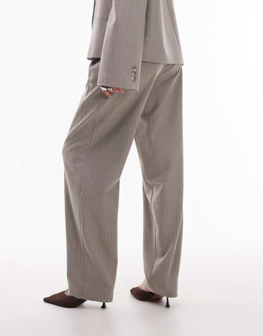 ASOS DESIGN tailored belted tapered leg pants in brown herringbone, 3 of 5