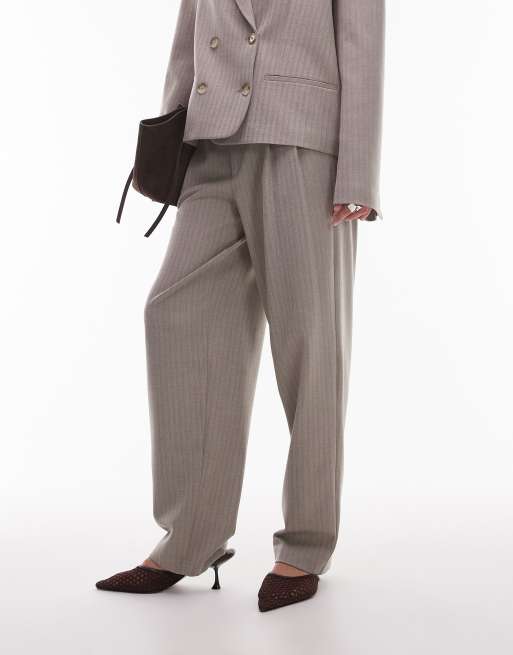 ASOS DESIGN tailored belted tapered leg pants in brown herringbone, 5 of 5