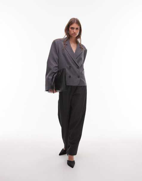 ASOS DESIGN tailored belted tapered leg pants in gray melange - view 1