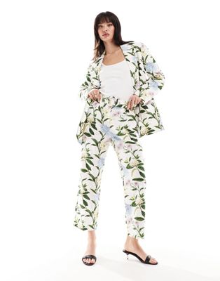 ASOS DESIGN tailored belted trouser with linen in floral print