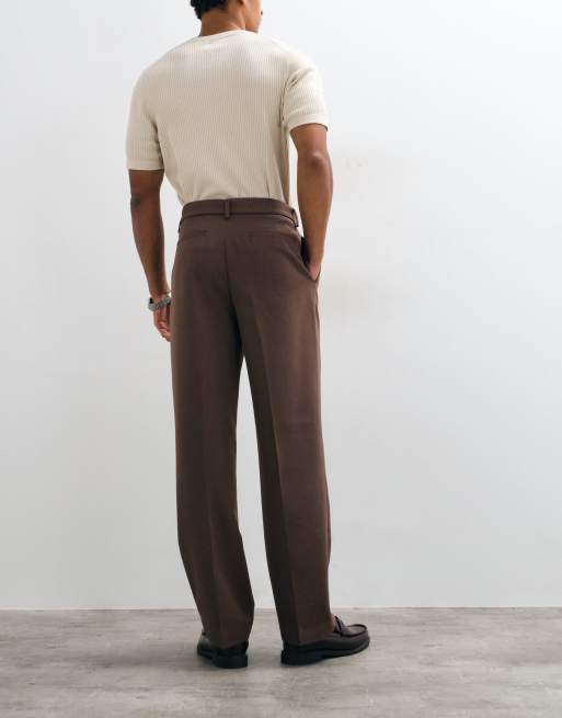 ASOS DESIGN tailored belted wide leg pants in warm brown, 2 of 5