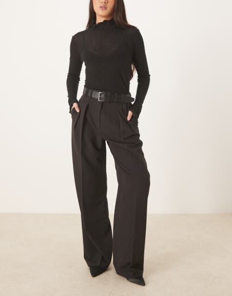 ASOS DESIGN tailored belted wide leg pants with pleat detail in black - view 1