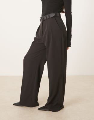 Asos Design Tailored Belted Wide Leg Pants With Pleat Detail In Black