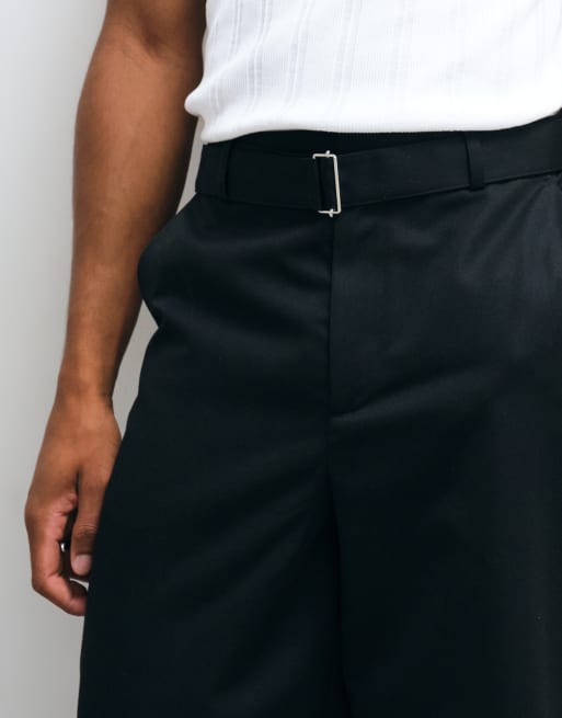 ASOS DESIGN tailored belted wide leg trousers in black, 2 of 5