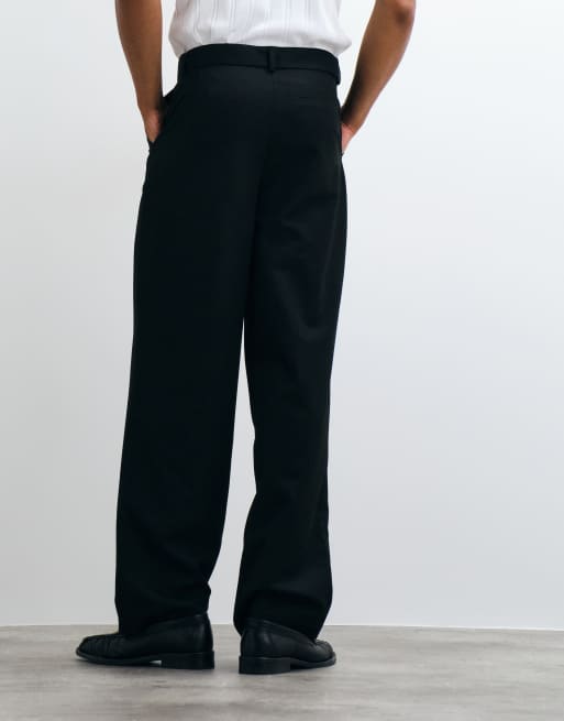 ASOS DESIGN tailored belted wide leg trousers in black, 5 of 5