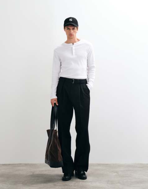 ASOS DESIGN tailored belted wide leg trousers in black - view 1