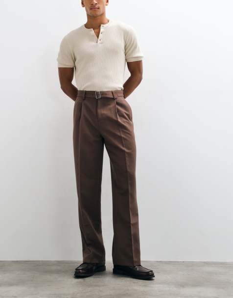ASOS DESIGN tailored belted wide leg trousers in warm brown - view 1