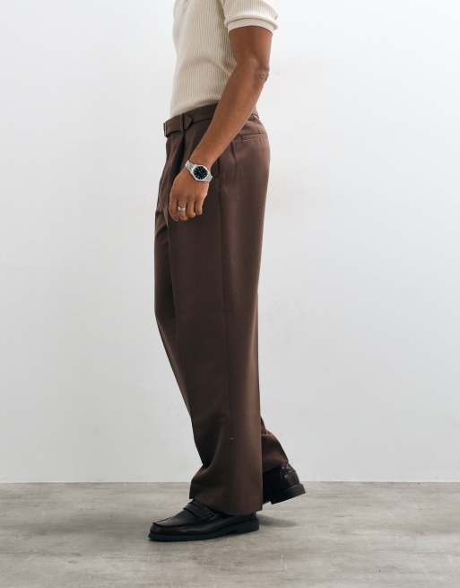 ASOS DESIGN tailored belted wide leg trousers in warm brown, 3 of 5