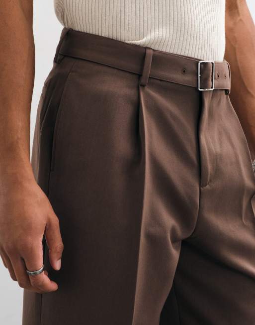 ASOS DESIGN tailored belted wide leg trousers in warm brown, 5 of 5