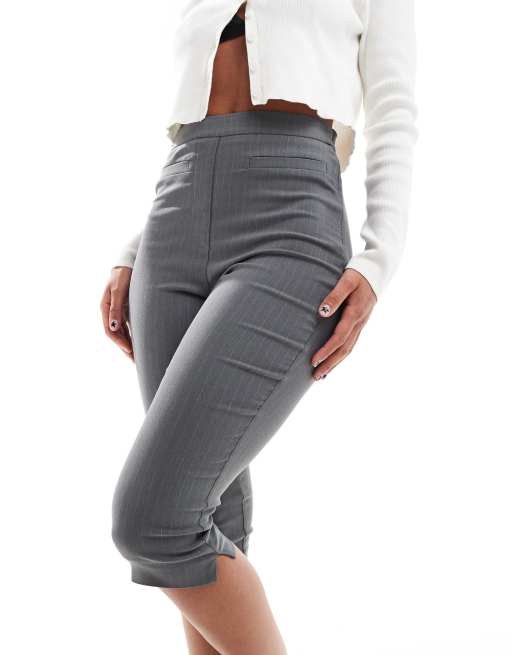 ASOS DESIGN tailored bengaline capri pants in charcoal stripe, 2 of 5