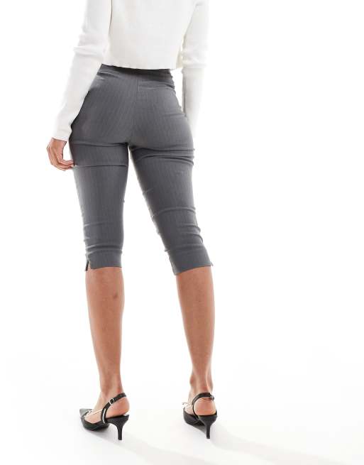 ASOS DESIGN tailored bengaline pedal pusher in charcoal stripe, 4 of 5