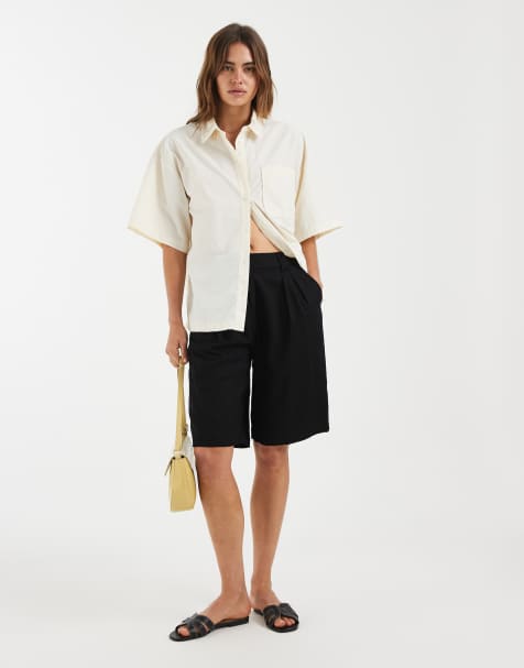 ASOS DESIGN tailored bermuda shorts with linen in black - view 1