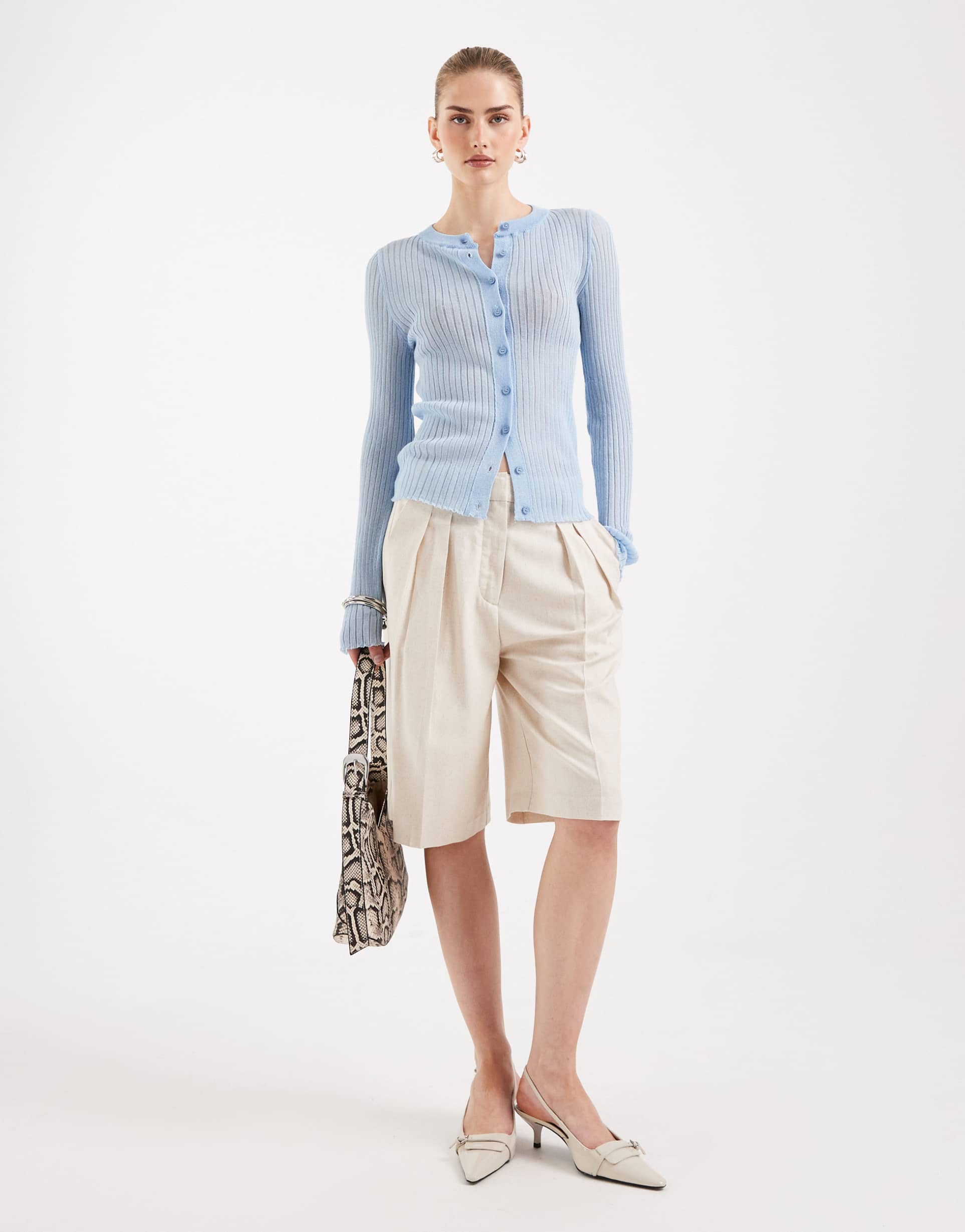 asos design tailored bermuda shorts with linen in natural