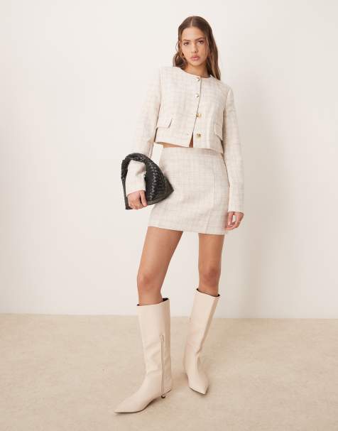 ASOS DESIGN tailored blazer and mini skirt co-ord in ecru boucle - view 1