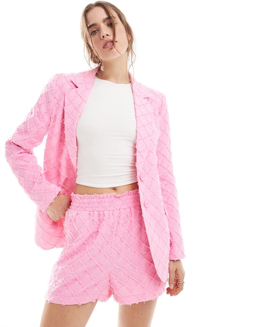 Asos Design Tailored Blazer In Textured Checkerboard In Pink
