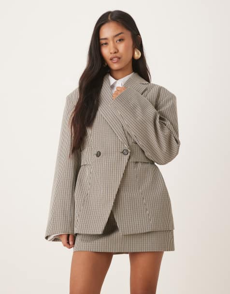 ASOS DESIGN tailored blazer with hardware trims detail and mini skirt in check - view 1