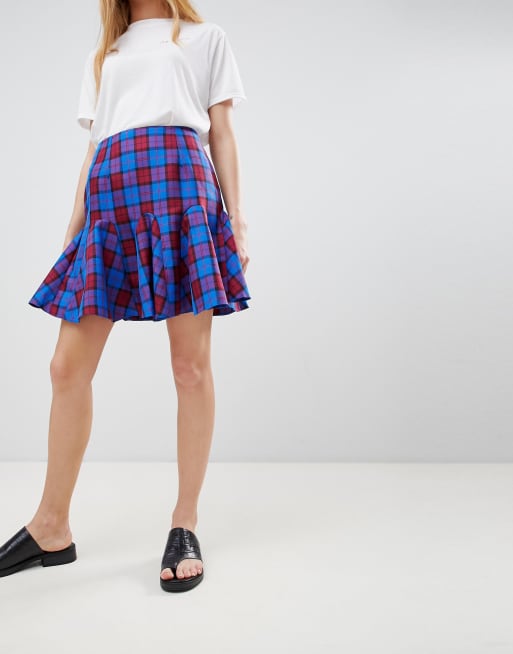 Asos blue plaid skirt sale