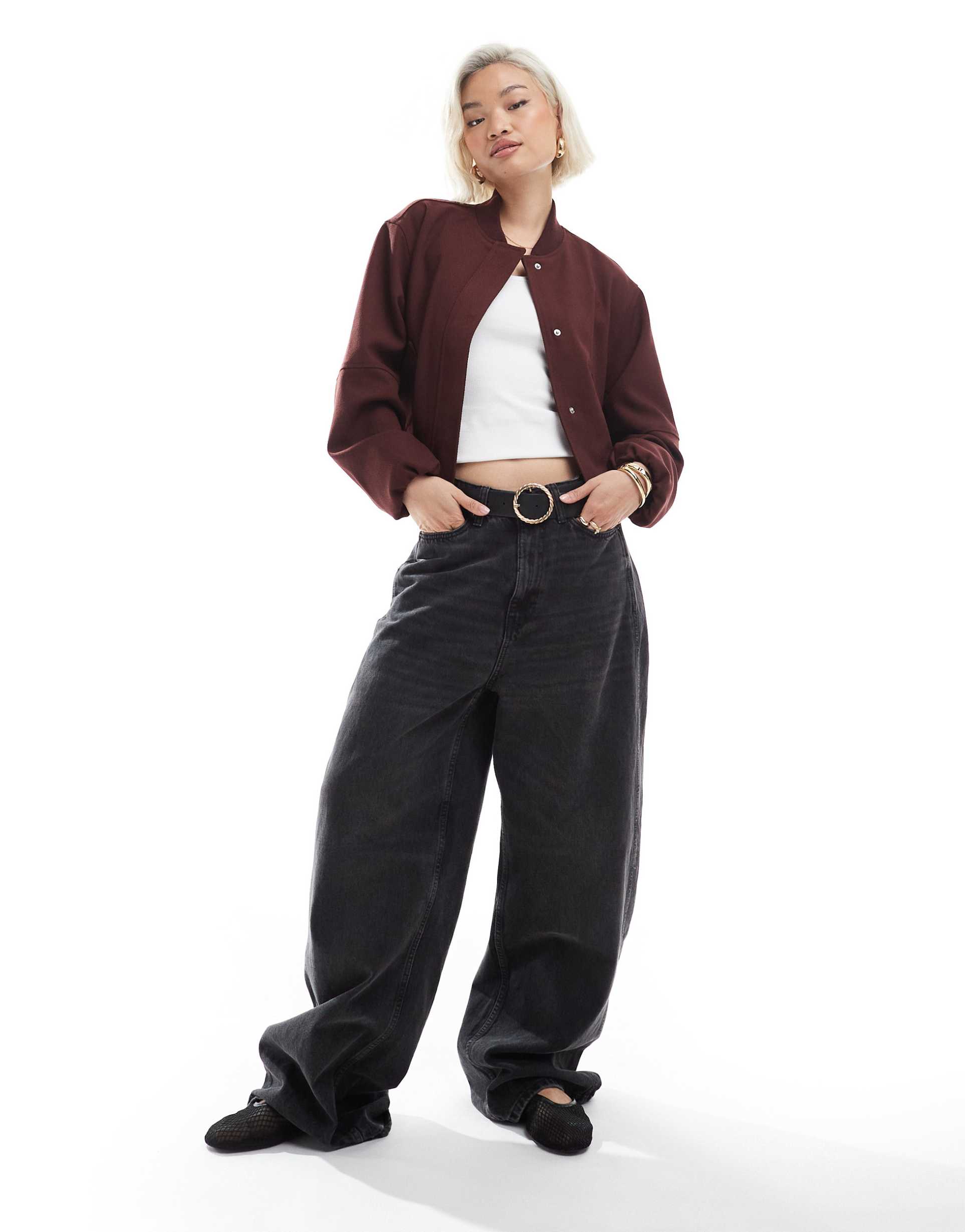 asos design tailored bomber jacket in burgundy