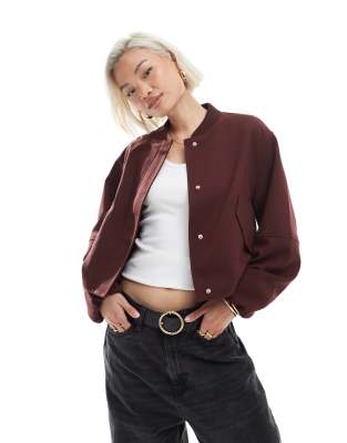 Asos Design Tailored Bomber Jacket In Neutral